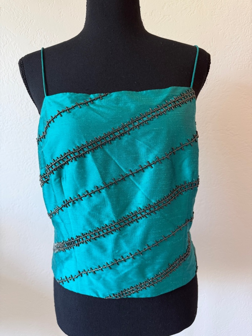 VINTAGE Y2K Emerald Beaded Spaghetti Strap Top size 8